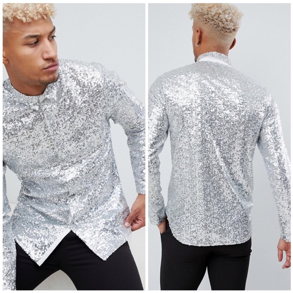 silver sequin mens shirt